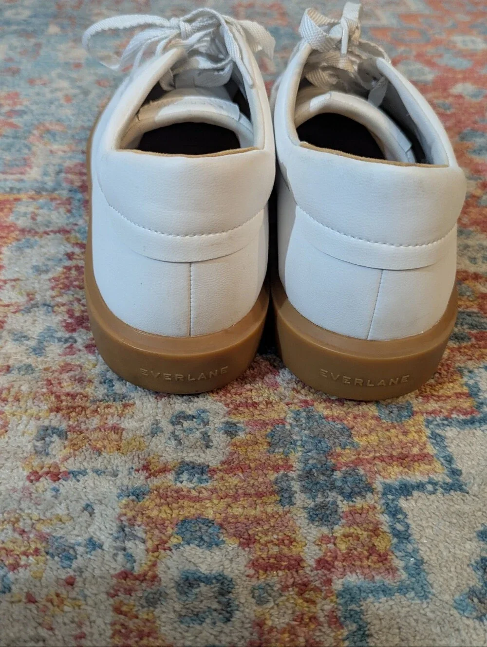 Everlane The ReLeather Tennis Shoe Size Men's 12 Women's 14 White / Gum Sole